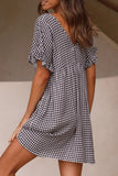 Fashion Sweet Plaid Split Joint V Neck Princess Dresses