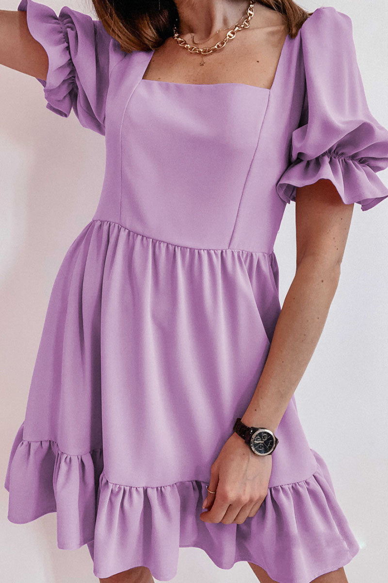 Fashion Casual Solid Patchwork Square Collar A Line Dresses - Fashionpara
