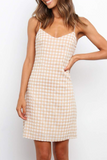 Elegant Plaid Frenulum Backless V Neck A Line Dresses