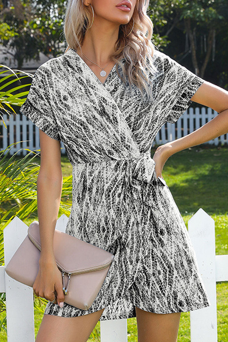 Fashion Street Print Split Joint V Neck Irregular Dresses - Fashionpara