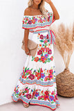 Fashion Vintage Print Split Joint Off the Shoulder A Line Dresses