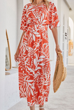 Fashion Elegant Floral Split Joint O Neck A Line Dresses