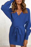 Fashion Casual Solid Split Joint V Neck A Line Dresses