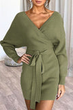 Fashion Casual Solid Split Joint V Neck A Line Dresses
