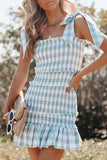 Fashion Street Plaid Split Joint Spaghetti Strap Princess Dresses
