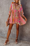 Fashion Elegant Print Frenulum Backless V Neck Dresses