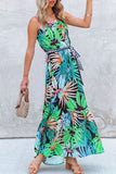 Fashion Bohemian Print Split Joint Spaghetti Strap A Line Dresses