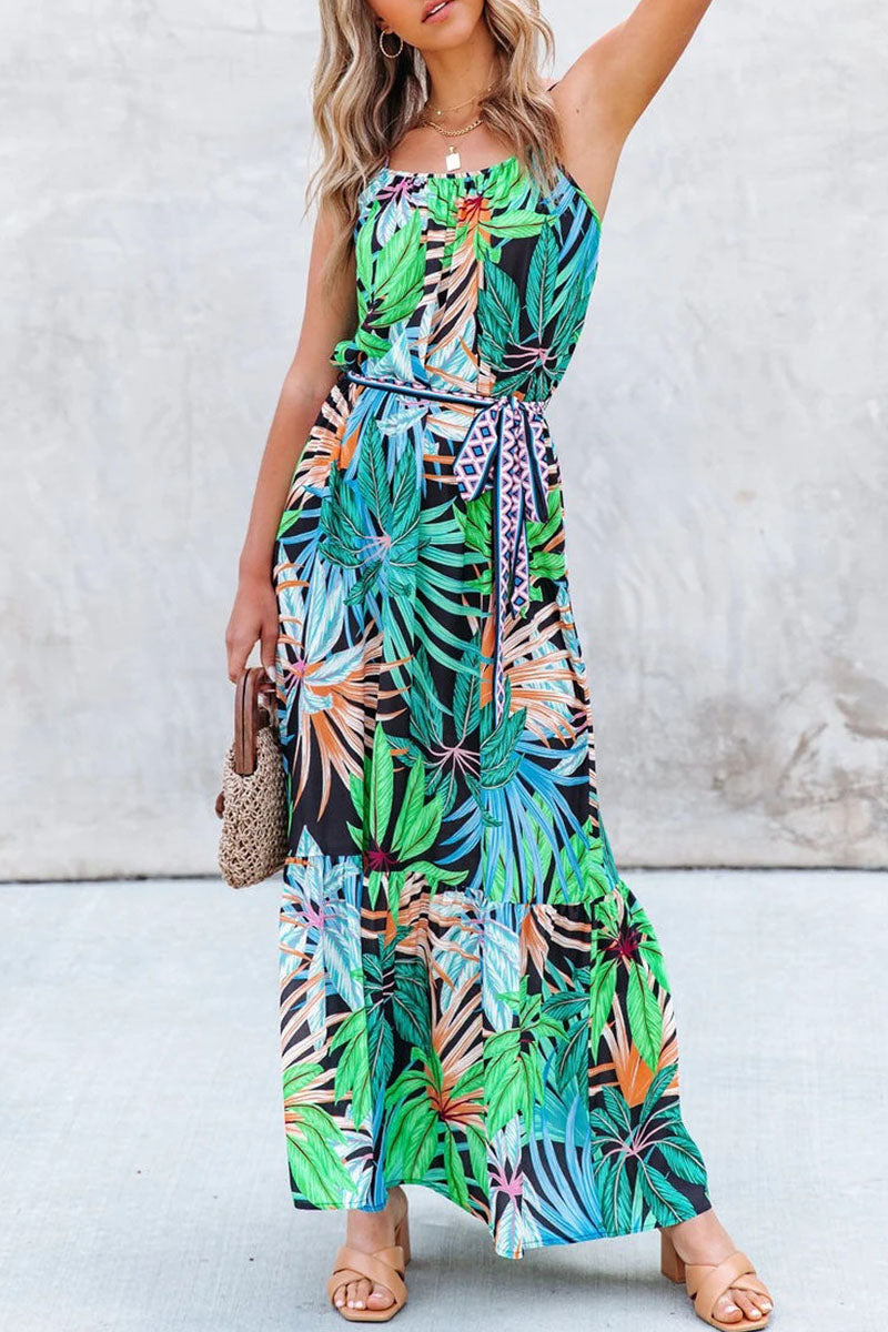 Fashion Bohemian Print Split Joint Spaghetti Strap A Line Dresses - Fashionpara