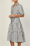 Fashion Casual Plaid Split Joint Turndown Collar A Line Dresses