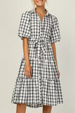 Fashion Casual Plaid Split Joint Turndown Collar A Line Dresses