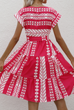 Fashion Elegant Print Frenulum O Neck A Line Dresses