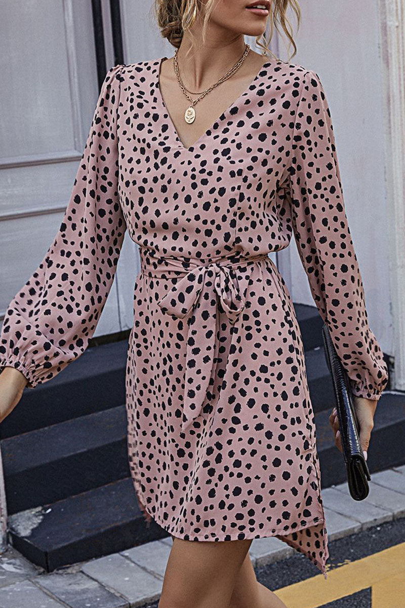 Fashion Elegant Polka Dot Frenulum V Neck A Line Dresses - Fashionpara