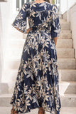 Fashion Street Print Patchwork V Neck Waist Skirt Dresses