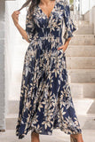 Fashion Street Print Patchwork V Neck Waist Skirt Dresses