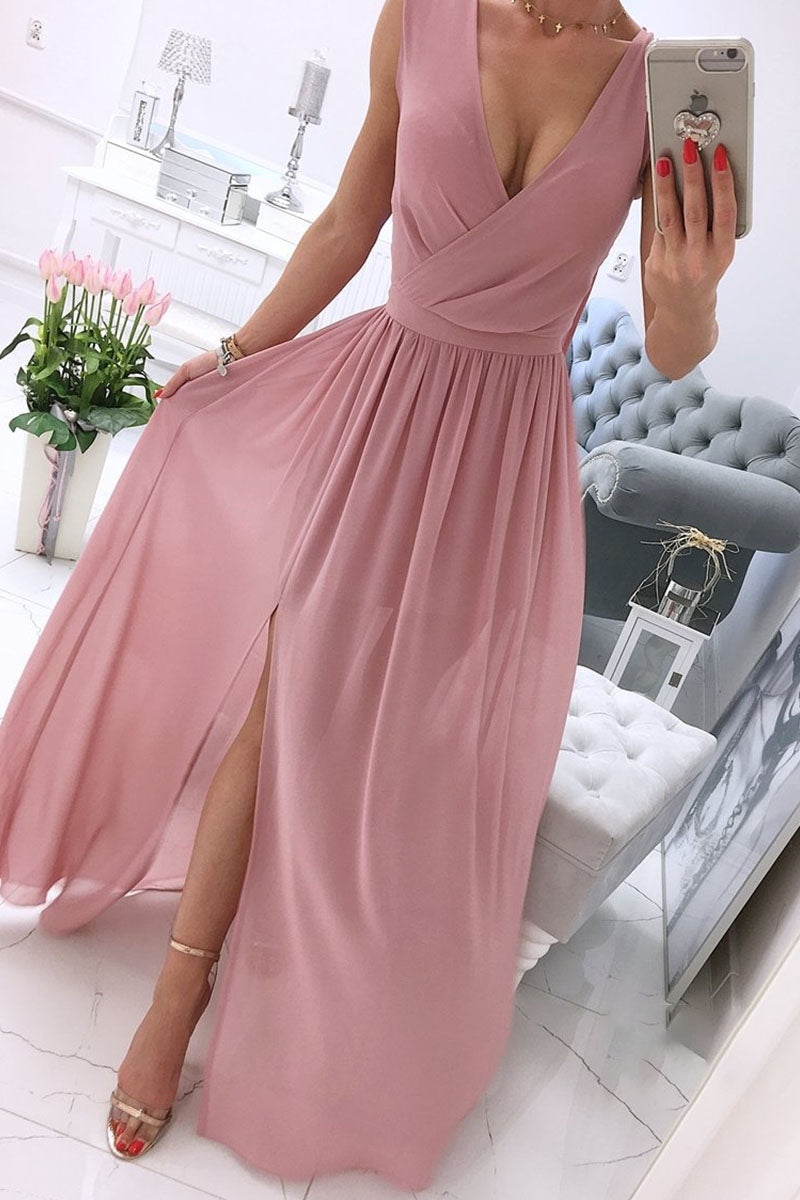Fashion Street Solid Patchwork V Neck A Line Dresses(5 Colors) - Fashionpara