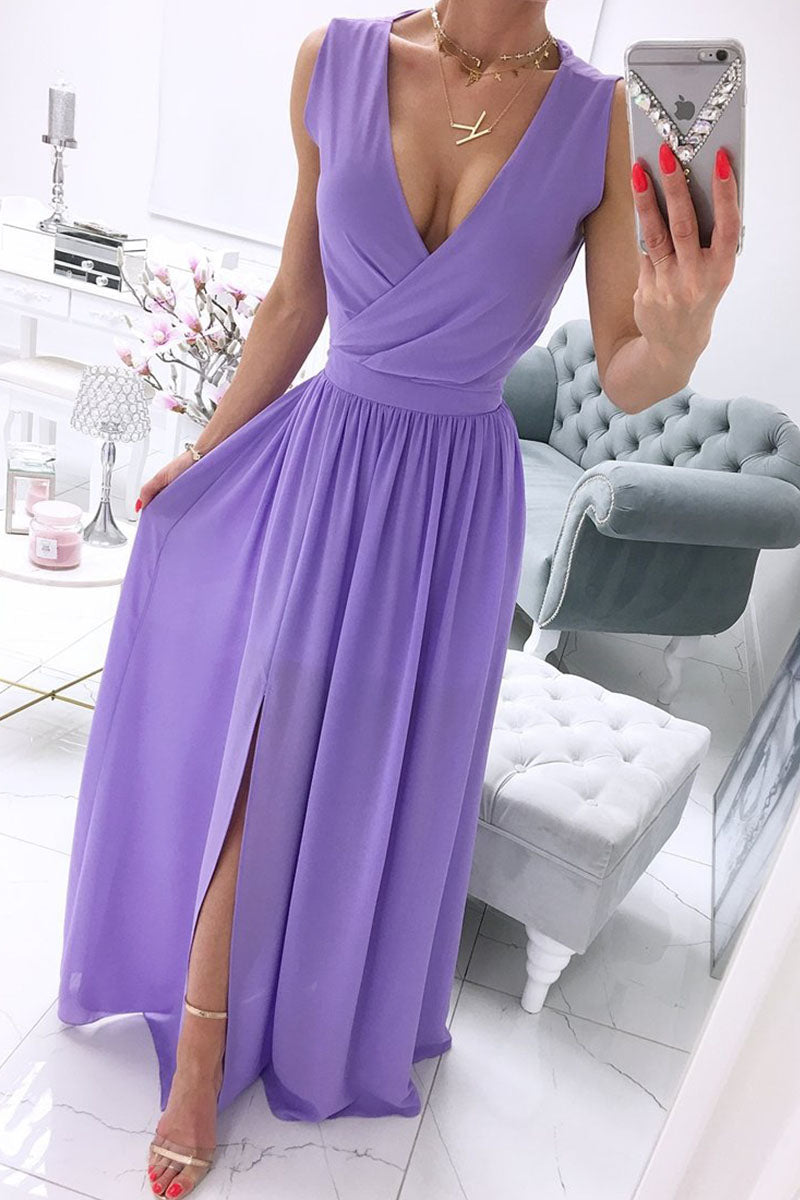 Fashion Street Solid Patchwork V Neck A Line Dresses(5 Colors) - Fashionpara