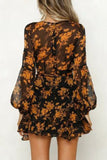 Fashion British Style Print Split Joint V Neck Princess Dresses