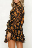 Fashion British Style Print Split Joint V Neck Princess Dresses