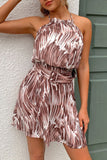Fashion Street Print Split Joint Halter A Line Dresses