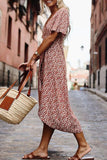Fashion Street Print Split Joint V Neck Irregular Dresses
