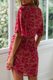Sexy Print V Neck Cake Skirt Dresses