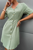 Fashion Street Solid Buckle V Neck A Line Dresses