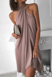 Fashion Elegant Solid Patchwork Halter Irregular Dress Dresses（7 colors）