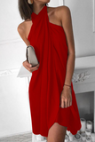 Fashion Elegant Solid Patchwork Halter Irregular Dress Dresses（7 colors）