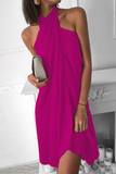 Fashion Elegant Solid Patchwork Halter Irregular Dress Dresses（7 colors）