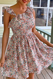 Fashion Street Print Patchwork Oblique Collar A Line Dresses