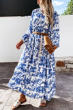 Fashion Elegant Print Patchwork V Neck A Line Dresses