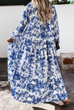 Fashion Elegant Print Patchwork V Neck A Line Dresses