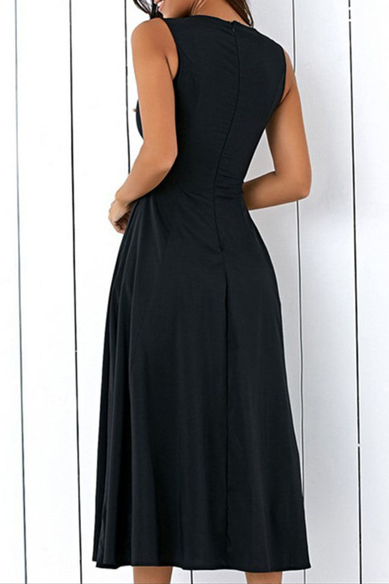 Fashion Casual Solid Split Joint O Neck A Line Dresses - Fashionpara