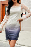 Fashion Casual Gradual Change Split Joint Square Collar A Line Dresses