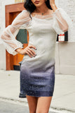 Fashion Casual Gradual Change Split Joint Square Collar A Line Dresses
