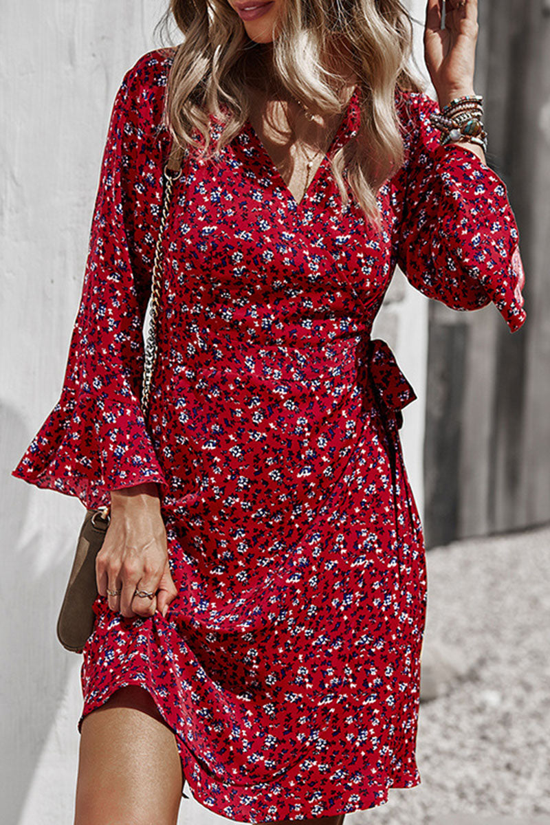 Fashion Casual Print Patchwork V Neck A Line Dresses - Fashionpara