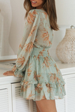 Elegant Floral Flounce Strap Design V Neck A Line Dresses