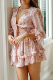 Elegant Floral Flounce Strap Design V Neck A Line Dresses