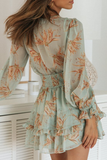 Elegant Floral Flounce Strap Design V Neck A Line Dresses