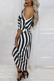 Fashion Street Striped Split Joint Off the Shoulder Irregular Dresses