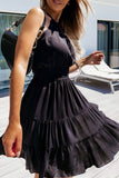 Fashion Casual Solid Patchwork Halter Cake Skirt Dresses