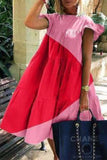 Fashion Casual Solid Split Joint O Neck Princess Dresses(3 colors)
