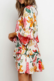 Elegant Floral Flounce Strap Design O Neck Waist Skirt Dresses