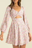 Fashion Street Print Hollowed Out V Neck Princess Dresses