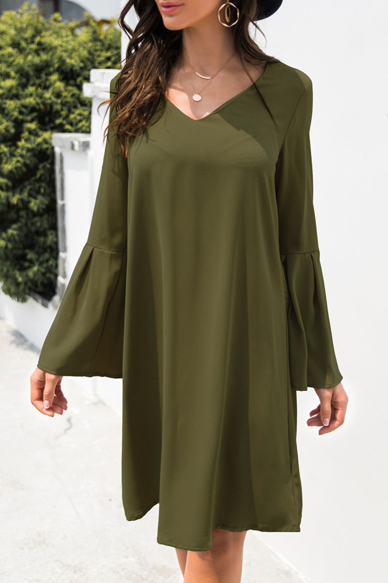 Fashion Casual Solid Patchwork V Neck A Line Dresses（3 colors） - Fashionpara
