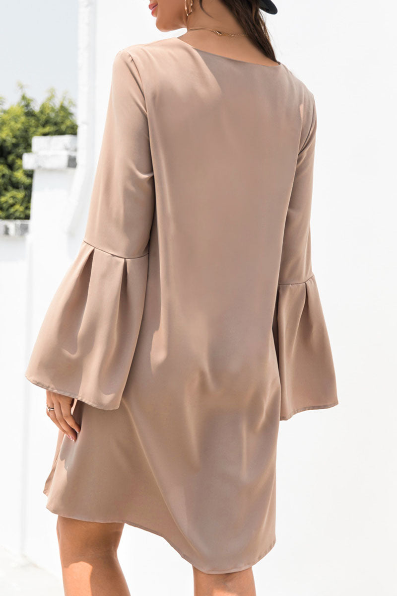 Fashion Casual Solid Patchwork V Neck A Line Dresses（3 colors） - Fashionpara