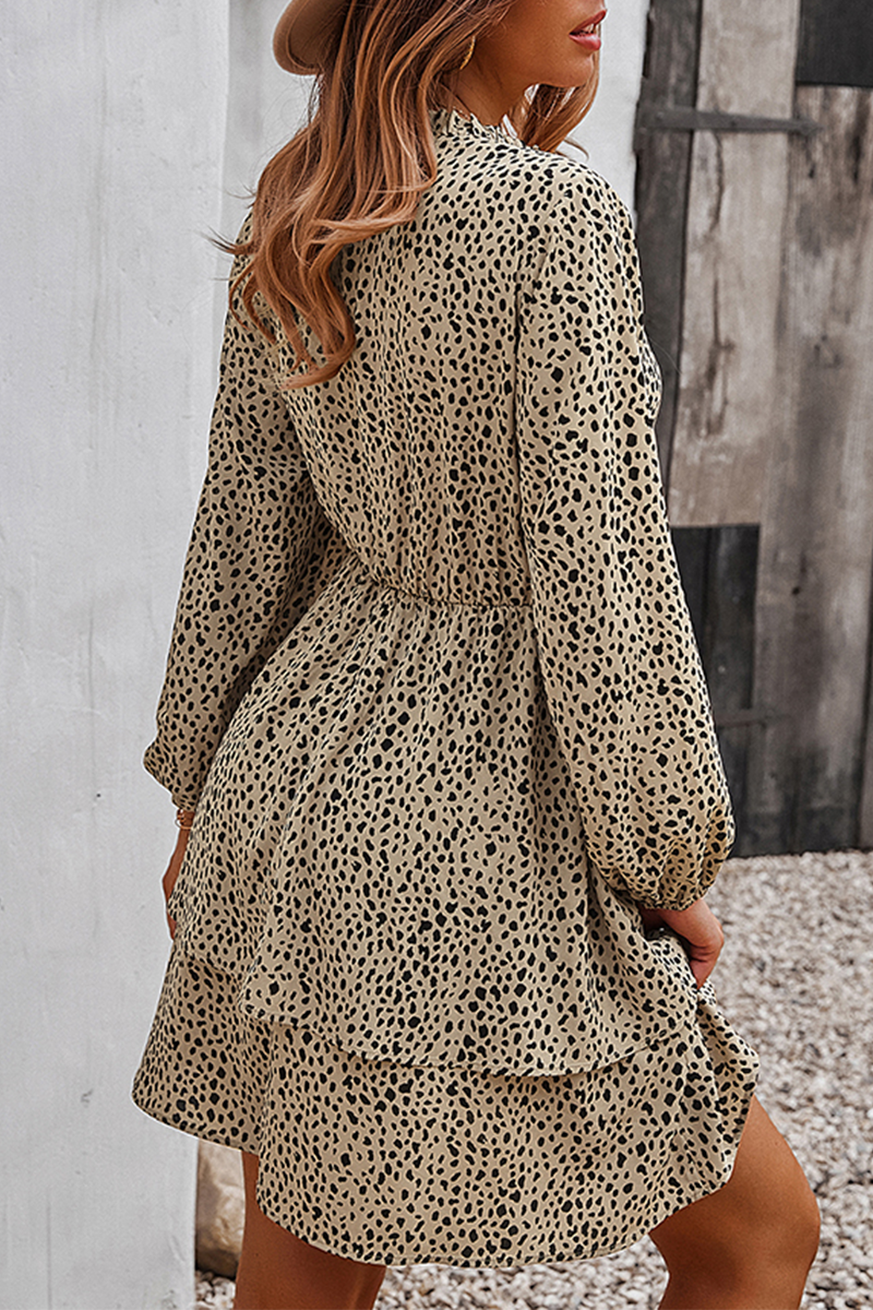 Elegant Print Split Joint Frenulum V Neck A Line Dresses - Fashionpara