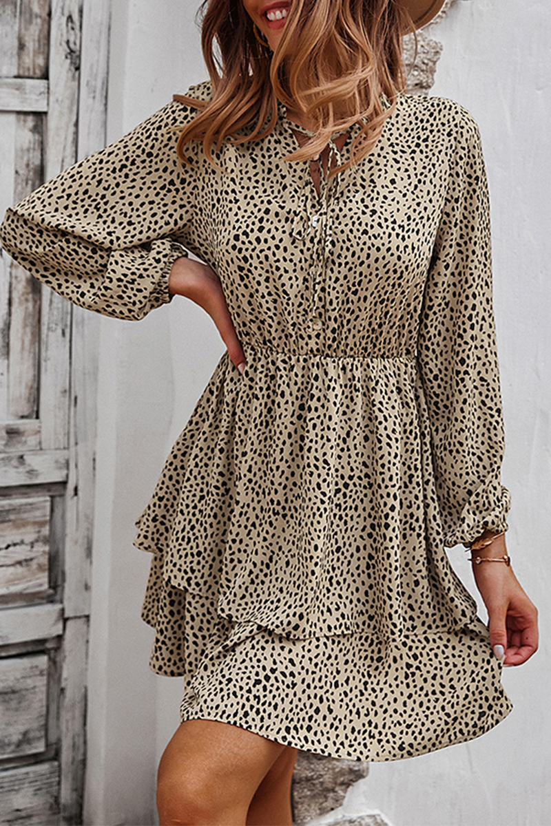 Elegant Print Split Joint Frenulum V Neck A Line Dresses - Fashionpara