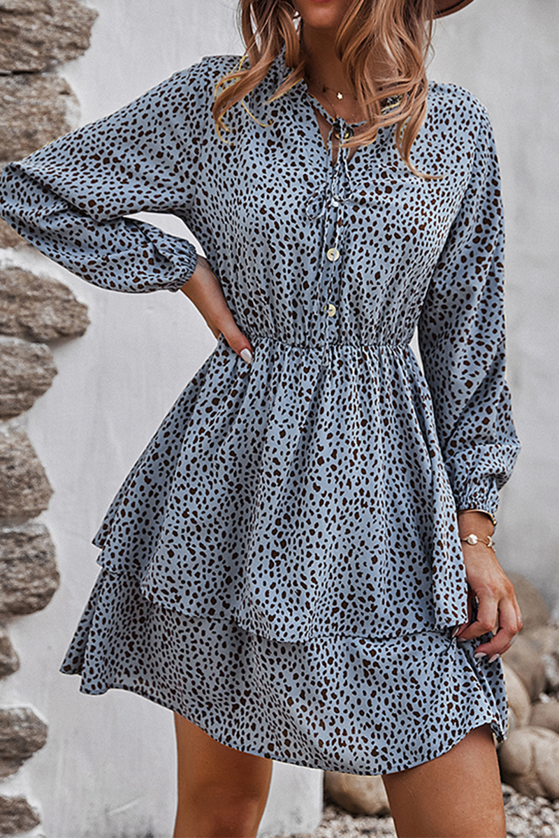 Elegant Print Split Joint Frenulum V Neck A Line Dresses - Fashionpara