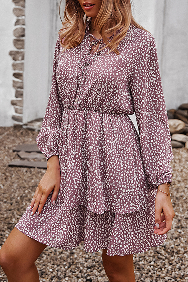 Elegant Print Split Joint Frenulum V Neck A Line Dresses - Fashionpara